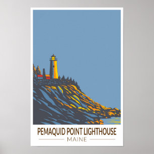 Pemaquid Point Leuchtturm Maine Reise Kunst Vintag Poster