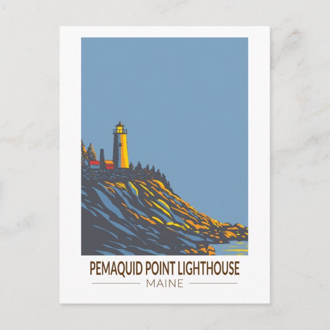 Pemaquid Point Lighthouse Maine Travel Art Vintag Postkarte (Vorderseite)