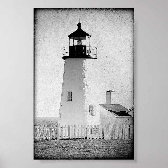 Pemaquid Point Maine Leuchtturm Schwarz-Weiß Poster (Vorne)