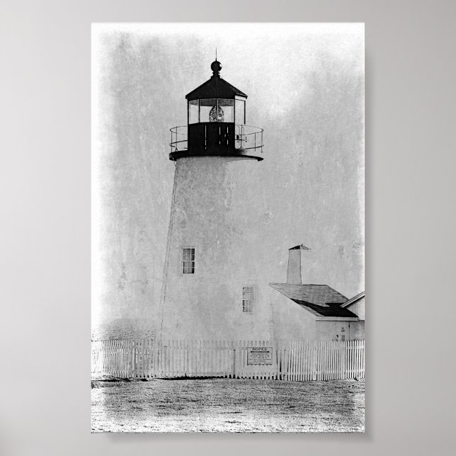 Pemaquid Point Maine Lighthouse B&W Poster Print (Vorne)