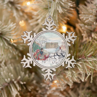Pemberley Sleigh Ride - Jane Austen Schneeflocken Zinn-Ornament