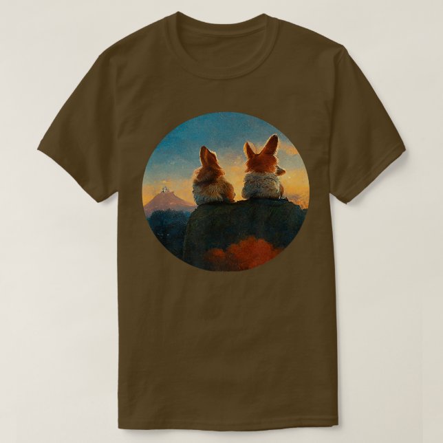 Pembroke Cardigan Welsh Corgi Hunde Sunset Watchin T-Shirt (Design vorne)