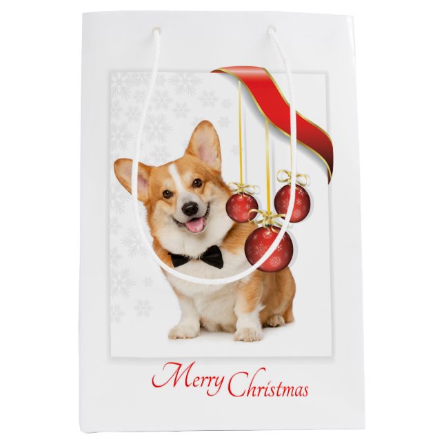 Pembroke Corgi Christmas Mittlere Geschenktüte (Vorderseite)