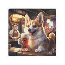 Pembroke Corgi Drink a Beer im Pub