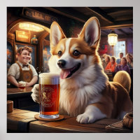 Pembroke Corgi Drink a Beer im Pub