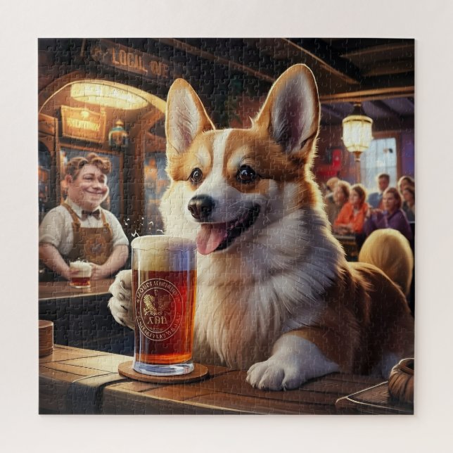 Pembroke Corgi Drink a Beer im Pub Puzzle (Vertikal)