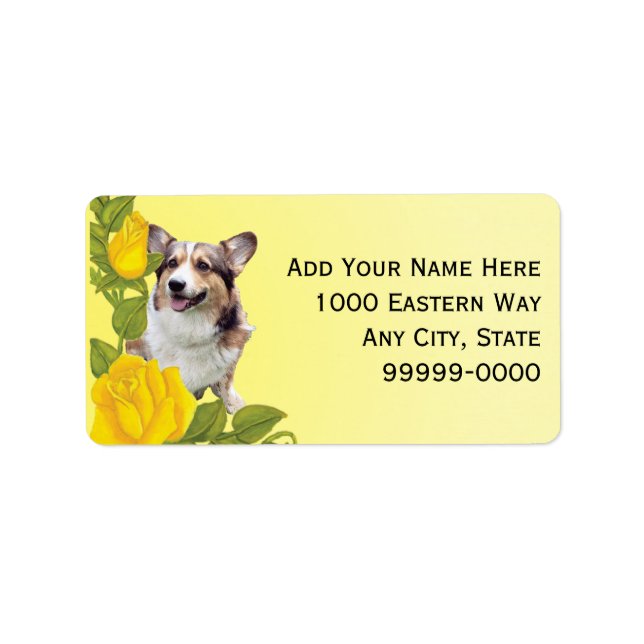Pembroke Corgi und Yellow Roses Adressaufkleber (Vorne)