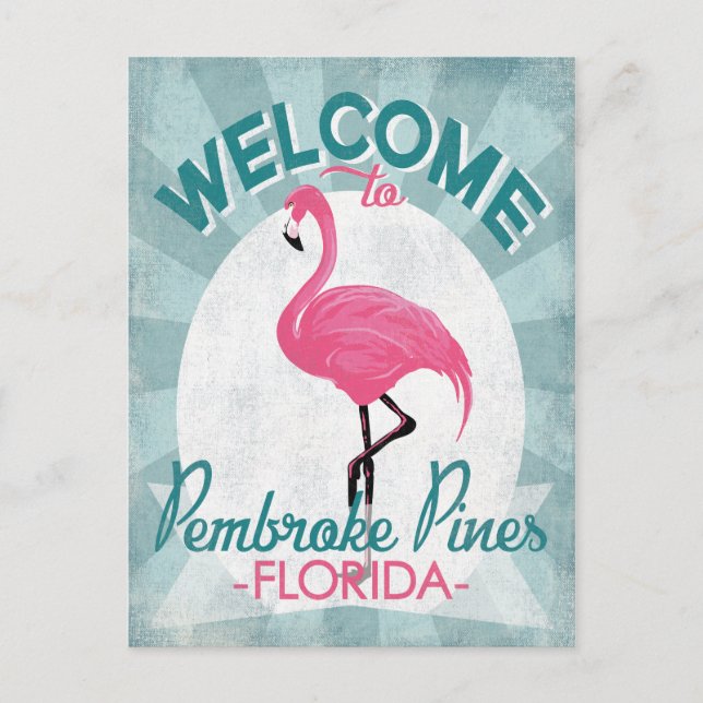 Pembroke Pines Florida Pink Flamingo Retro Postkarte (Vorderseite)