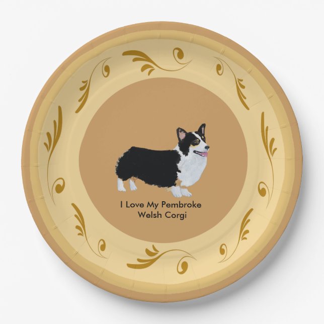 Pembroke-WaliserCorgi, -brown und -gold Pappteller (Vorderseite)