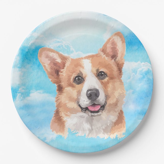 Pembroke-Walisercorgi-Hundehaustier-Aquarell Pappteller (Vorderseite)