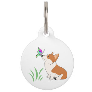 Pembroke-WaliserCorgi mit Schmetterling Haustiermarke