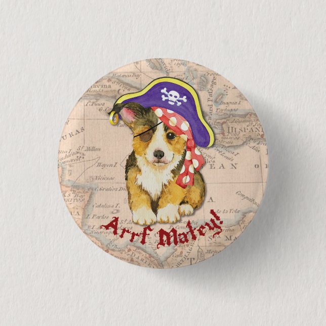 Pembroke-Walisercorgi-Pirat Button (Vorderseite)