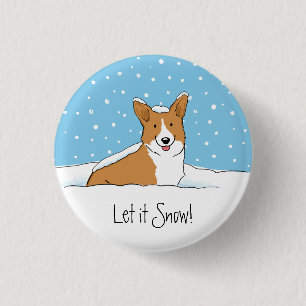 Pembroke-Walisercorgi-Schnee-Hund Button