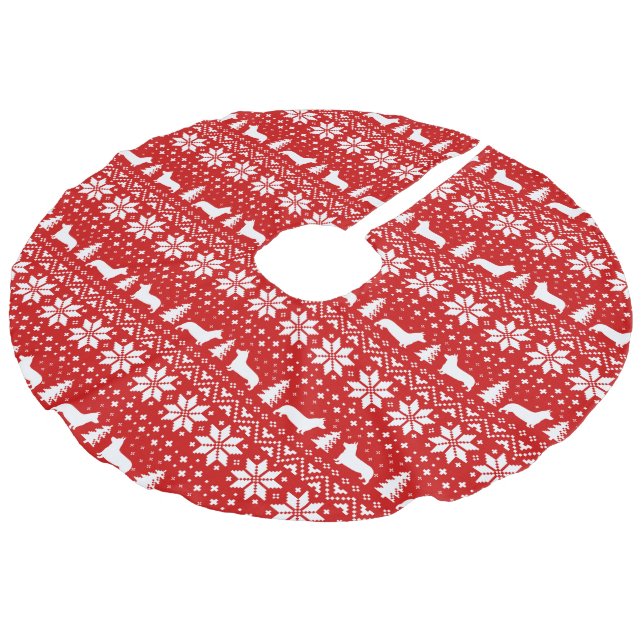 Pembroke-Walisercorgi-Silhouette-Weihnachtsmuster Leinenimitat Weihnachtsbaumdecke (Schrägansicht)