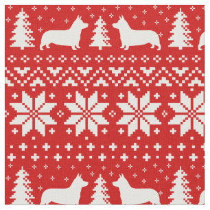 Pembroke-Walisercorgi-Silhouette-Weihnachtsmuster Stoff