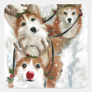 Pembroke welse Corgi Christmas Reindeer Quadratischer Aufkleber