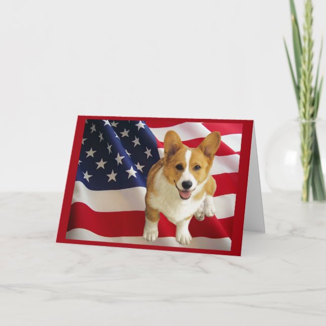 Pembroke Welsh Corgi American Flag Grußkarte Karte (Vorderseite)