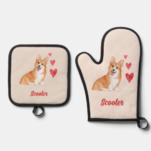Pembroke Welsh Corgi Anpassbarer Pet Name Ofenhandschuh & Topflappen-Set