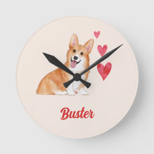 Pembroke Welsh Corgi Anpassbarer Pet Name Runde Wanduhr