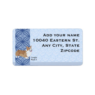 Pembroke Welsh Corgi auf blauem Druck Adressaufkleber