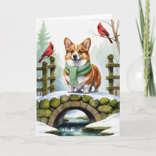 Pembroke Welsh Corgi auf verschneiter Brücke Winte Karte