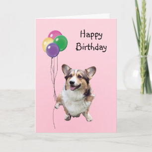 Pembroke Welsh Corgi, Birthday Balloons Karte