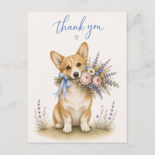 Pembroke Welsh Corgi Blumenstrauß Danke Postkarte