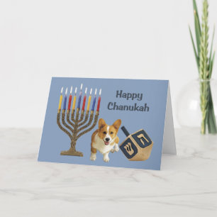 Pembroke Welsh Corgi Chanukah Card Menorah Dreidel Feiertagskarte