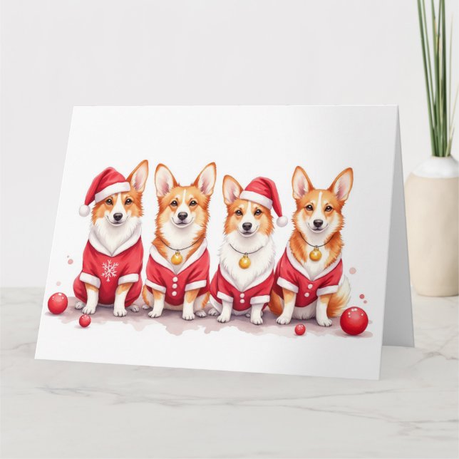 Pembroke Welsh Corgi Christmas Dress Santa Hat Karte (Vorderseite)