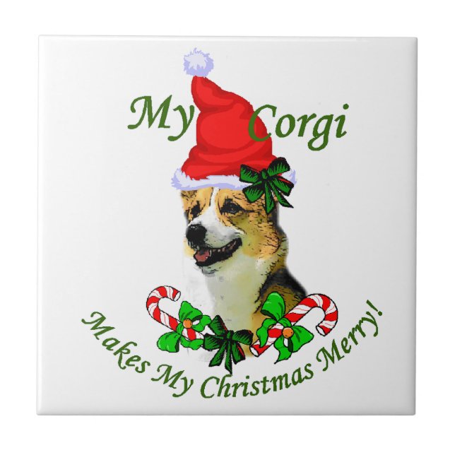 Pembroke Welsh Corgi Christmas Fliese (Vorderseite)