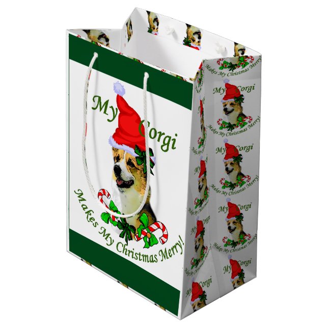 Pembroke Welsh Corgi Christmas Mittlere Geschenktüte (Rückseite Schrägansicht)