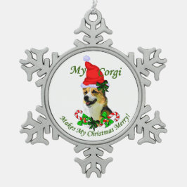 Pembroke Welsh Corgi Christmas Schneeflocken Zinn-Ornament