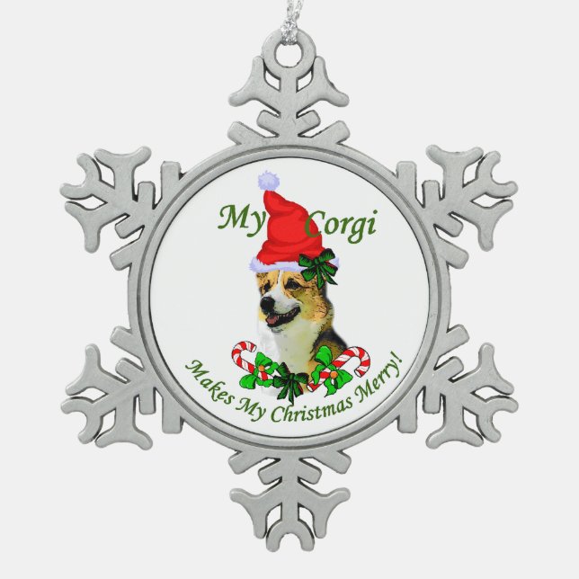Pembroke Welsh Corgi Christmas Schneeflocken Zinn-Ornament (Vorderseite)