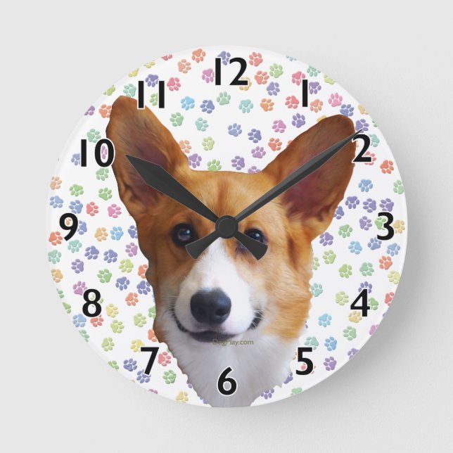 Pembroke Welsh Corgi Clock Runde Wanduhr (Vorderseite)