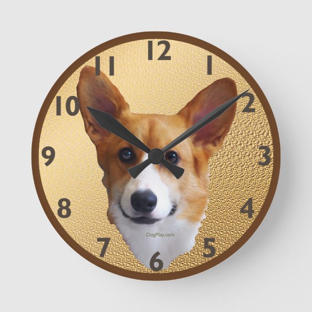 Pembroke Welsh Corgi Clock Runde Wanduhr (Vorderseite)