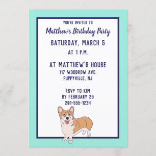 Pembroke Welsh Corgi Custom Party Invites Einladung