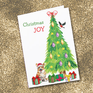Pembroke Welsh Corgi Dog, Bird and Christmas Tree Feiertagskarte