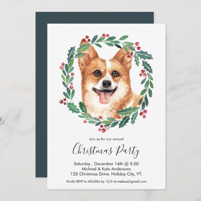 Pembroke Welsh Corgi Dog Elegantes Weihnachtsfest  Einladung (Vorne/Hinten)