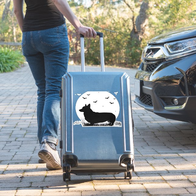 Pembroke Welsh Corgi Dog � Halloween Moon Silhouet Aufkleber (Koffer Insitu)