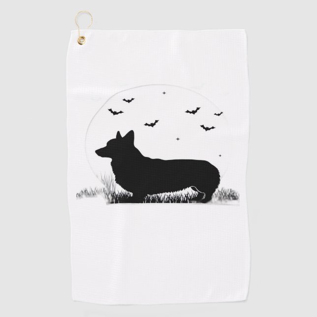 Pembroke Welsh Corgi Dog - Halloween Moon Silhouet Golfhandtuch (Vorderseite)