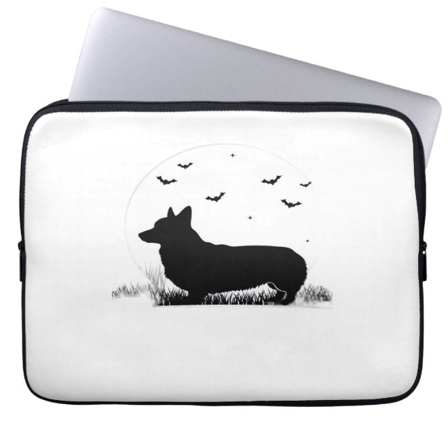 Pembroke Welsh Corgi Dog - Halloween Moon Silhouet Laptopschutzhülle (Vorderseite)