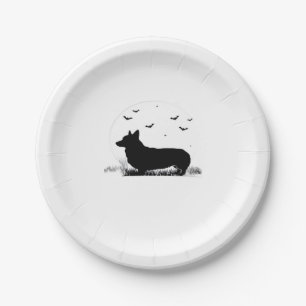 Pembroke Welsh Corgi Dog - Halloween Moon Silhouet Pappteller