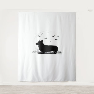 Pembroke Welsh Corgi Dog - Halloween Moon Silhouet Wandteppich