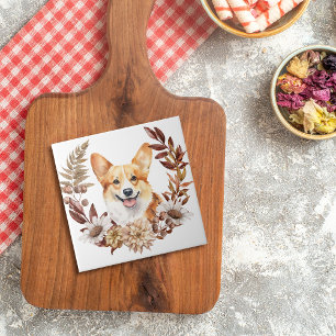 Pembroke Welsh Corgi Dog Herbstkranz Fliese