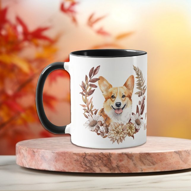 Pembroke Welsh Corgi Dog Herbstkranz Tasse (Von Creator hochgeladen)