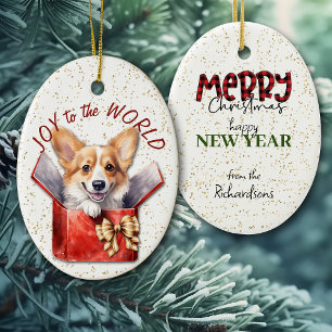 Pembroke Welsh Corgi Dog Joy to World Holiday Keramik Ornament