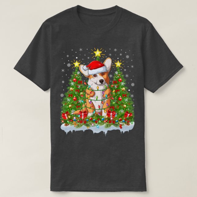 Pembroke Welsh Corgi Dog Lighting Xmas Tree Corgi  T-Shirt (Design vorne)