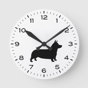 Pembroke Welsh Corgi Dog Rasse Silhouette Runde Wanduhr
