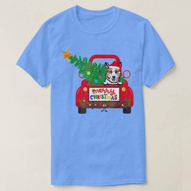 Pembroke Welsh Corgi Dog Riding Red Truck Christma T-Shirt (Design vorne)
