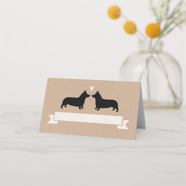 Pembroke Welsh Corgi Dog Silhouetten Hochzeit Platzkarte (Vorderseite)